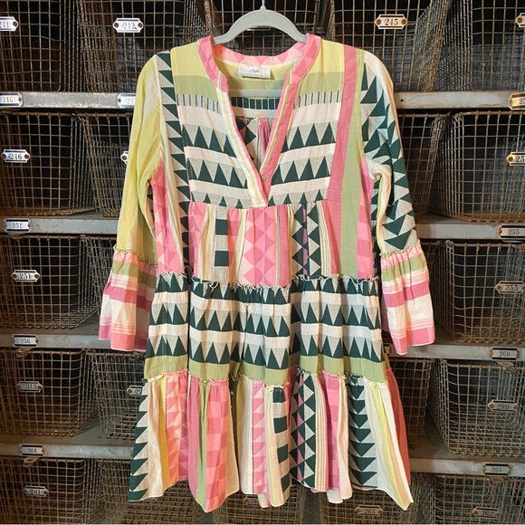 Devotion TWINS Multicolor Geometric swing Dress long sleeve 2259 - Picture 2 of 6